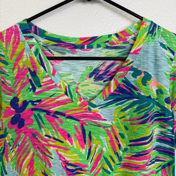 Lilly Pulitzer V Neck Shirt Womens Small Top Floral Cotton Multi Island Time * - Picture 6 of 10